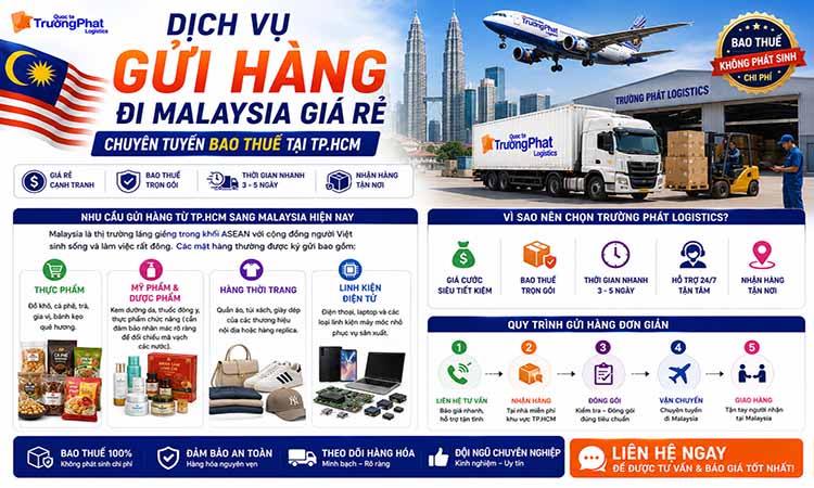 Dịch vụ gửi hàng đi Malaysia giá rẻ Chuyên tuyến bao thuế tại TP.HCM