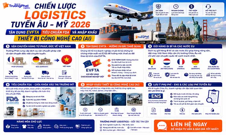 CHIẾN LƯỢC LOGISTICS TUYẾN ÂU - MỸ 2026 TẬN DỤNG EVFTA TIÊU CHUẨN FDA VÀ NHẬP KHẨU THIẾT BỊ CÔNG NGHỆ CAO (AI)