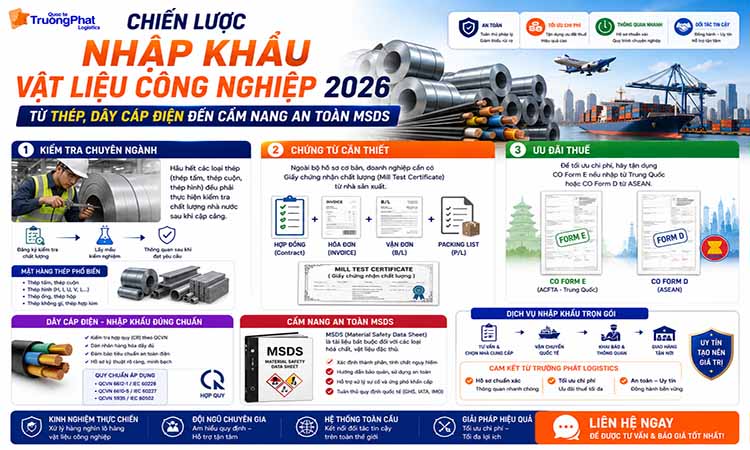 CHIẾN LƯỢC NHẬP KHẨU VẬT LIỆU CÔNG NGHIỆP 2026 TỪ THÉP  DÂY CÁP ĐIỆN ĐẾN CẨM NANG AN TOÀN MSDS