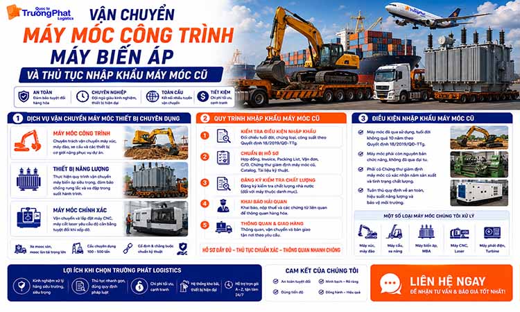 Vận Chuyển Máy Móc Công Trình Máy Biến Áp Và Thủ Tục Nhập Khẩu Máy Móc Cũ
