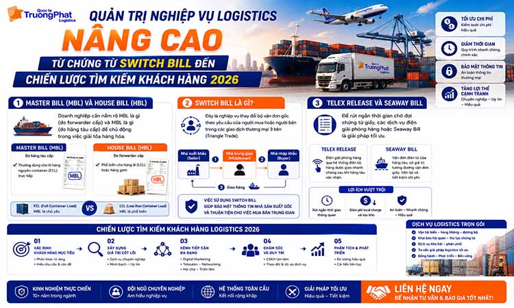 QUẢN TRỊ NGHIỆP VỤ LOGISTICS NÂNG CAO TỪ CHỨNG TỪ SWITCH BILL ĐẾN CHIẾN LƯỢC TÌM KIẾM KHÁCH HÀNG 2026