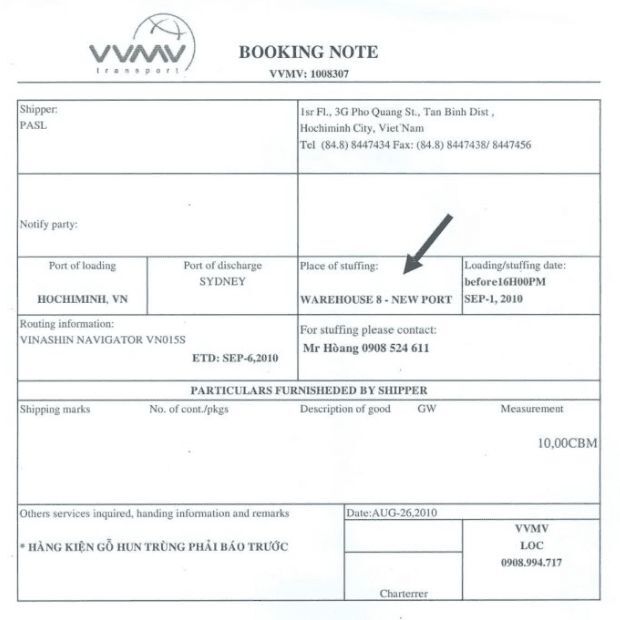 Booking note cung cấp những thông tin đặt chỗ của chủ hàng